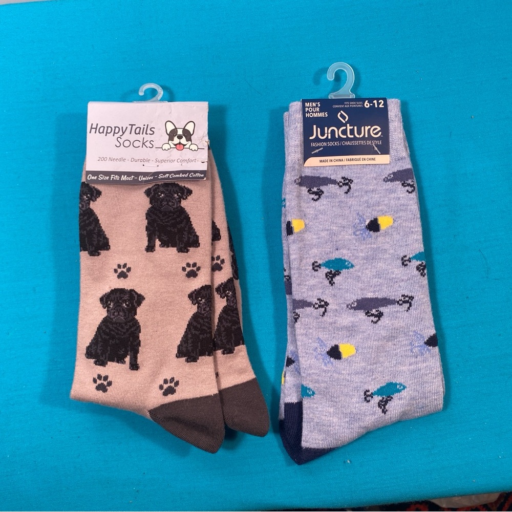Men's Playful Dog and Submarine Socks - Beige and Light Blue
